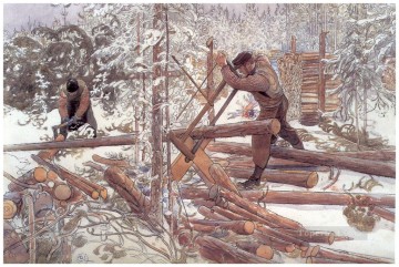 カール・ラーソン Painting - 森の中の木こりたち 1906年 カール・ラーション
